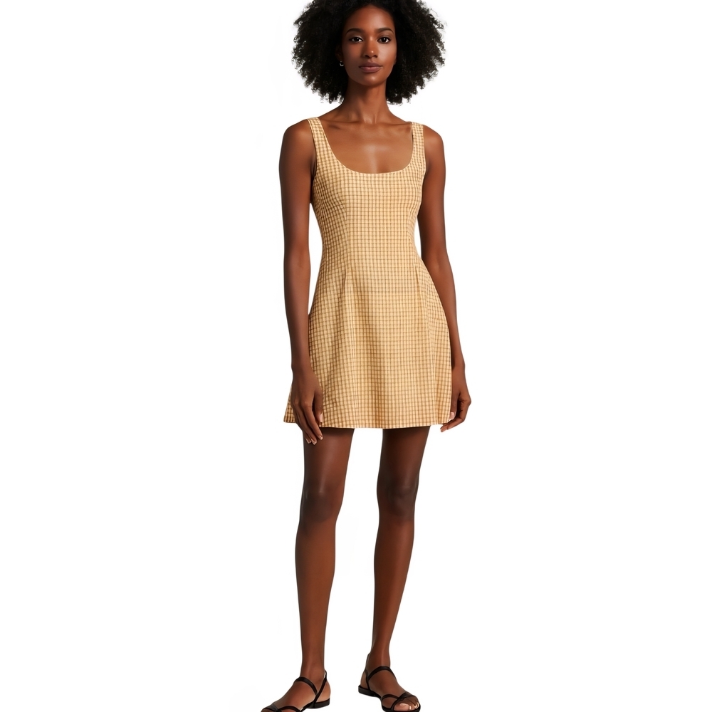 Forever 21 Tan Checkered Mini Dress